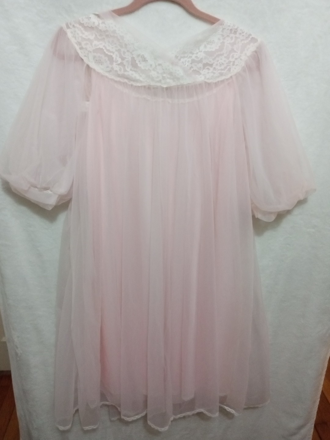 Vintage Ballet Pink Sheer Piegnoir Set Nightgown Robe Lace Trim Medium 1960s