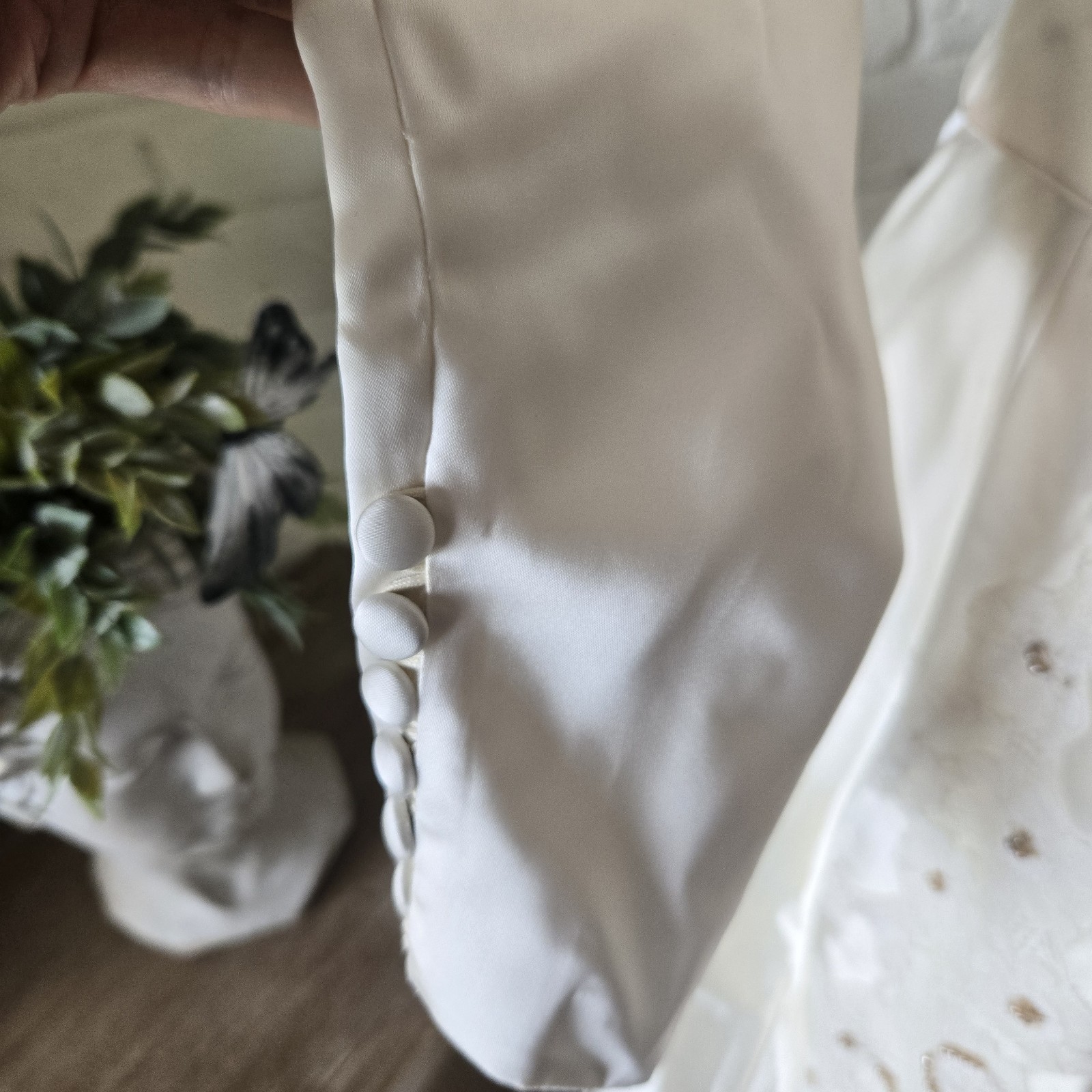 Vtg 1950s Romantic Ivory Beaded Lace Applique Wedding Gown, XS/2