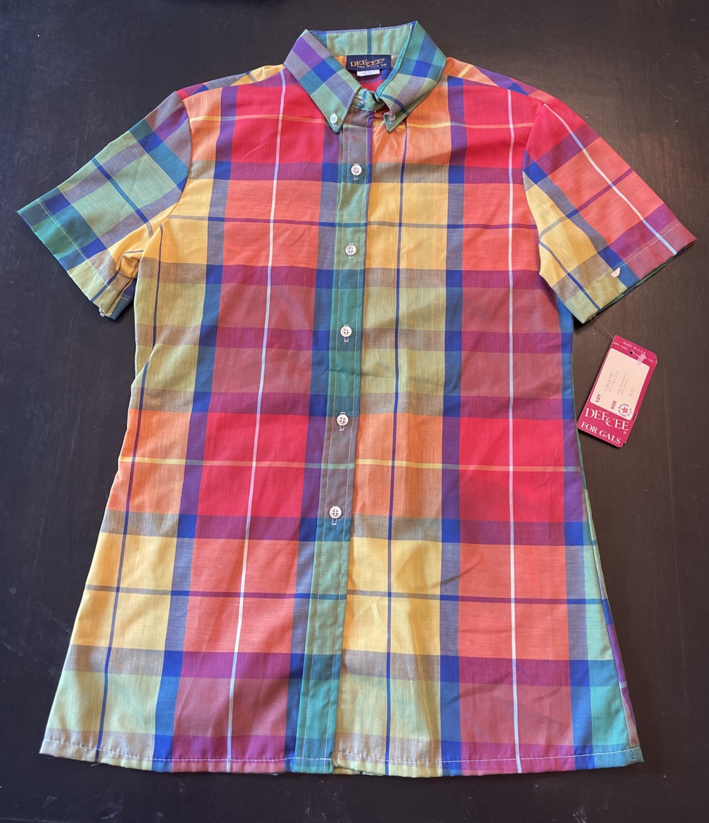 Vintage NOS Juniors Dee Cee Color Block Button Down Shirt 9/10 Flair Hem