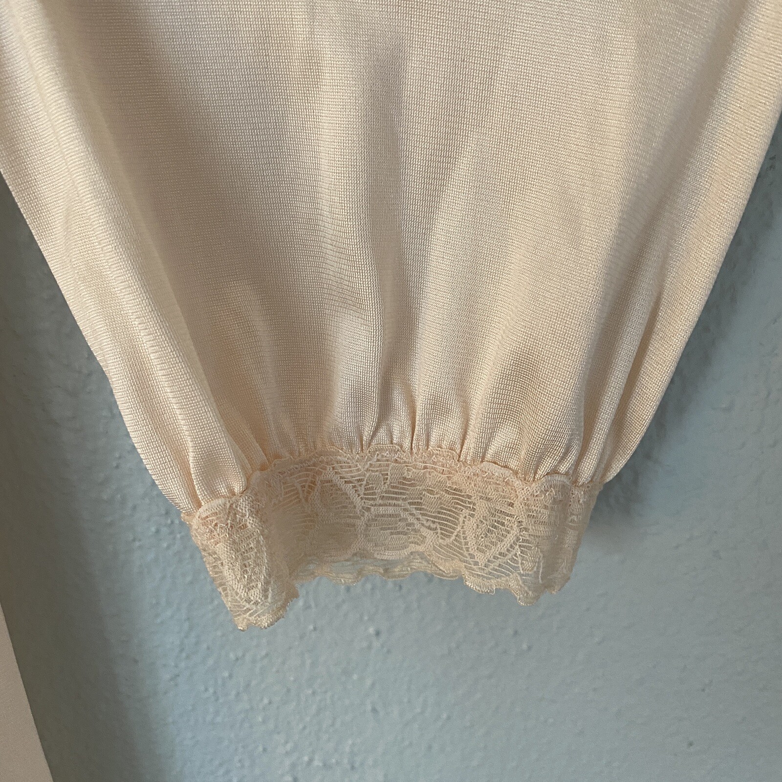 Vintage 60s 70s Sears Plunging Neckline Lacy Long Nightgown Peach 36 Small