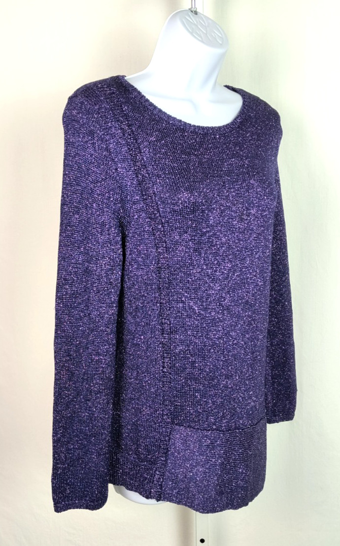 VTG CHICO’S PURPLE STRETCH TOP WITH SILVER METALLIC SPARKLING THREAD SIZE 1