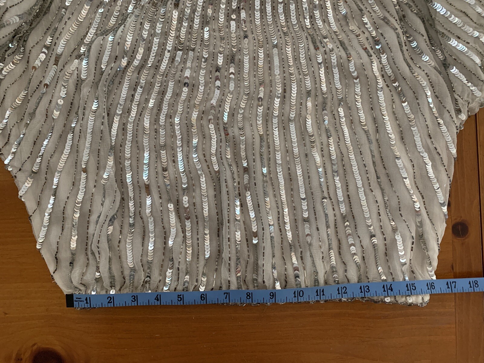 Vintage Three Flaggs 100% Silk Beaded Sequin Top Silver Color Size M