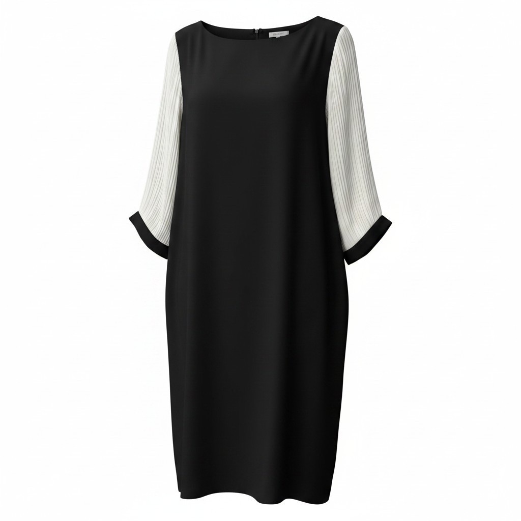 Vintage Shift Dress 14 Black Cream Fringe Sleeve Colorblock Mod Luxe
