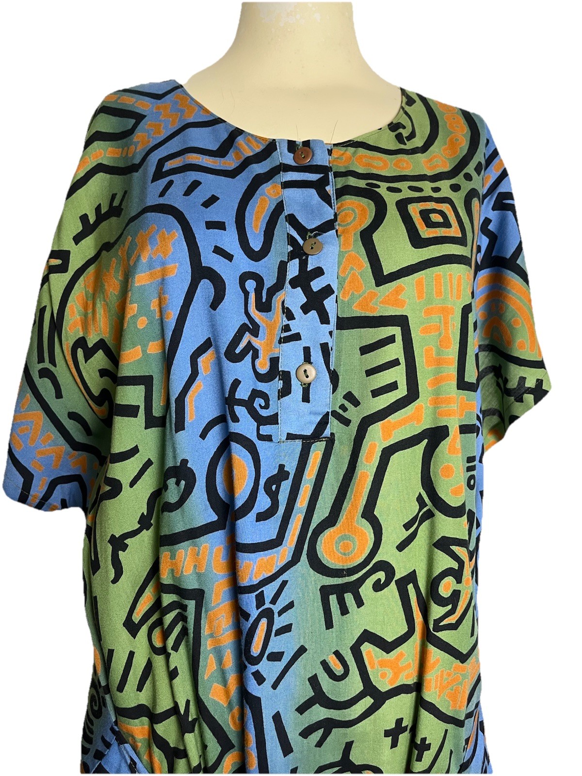 90s RARE Haring Style Pop Art Graphic Dress Dancing Figures Passport Pier 1 Sz.S