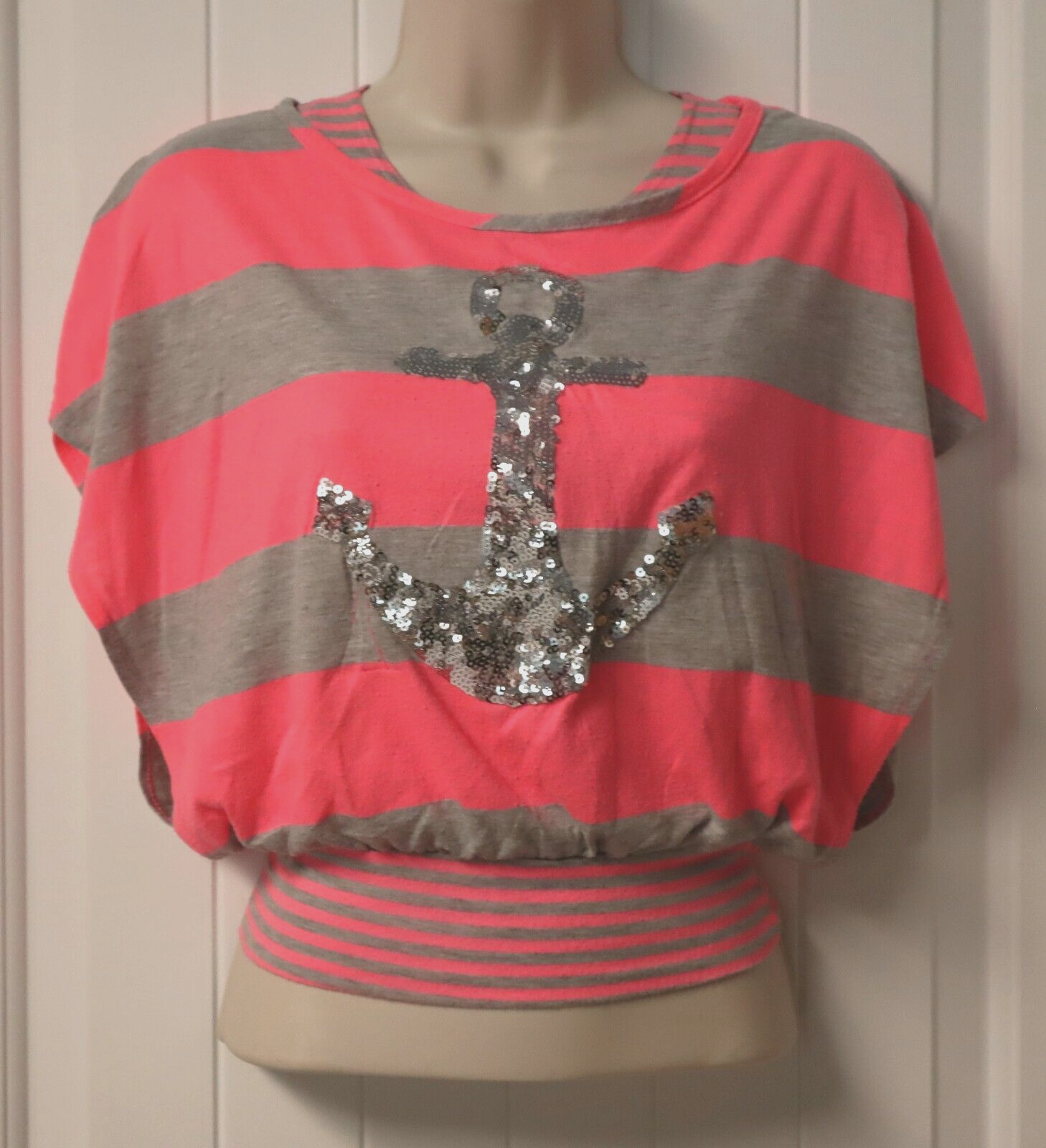 Vintage KIDDO by KATIE striped sequined Anchor top size S (check measurements)