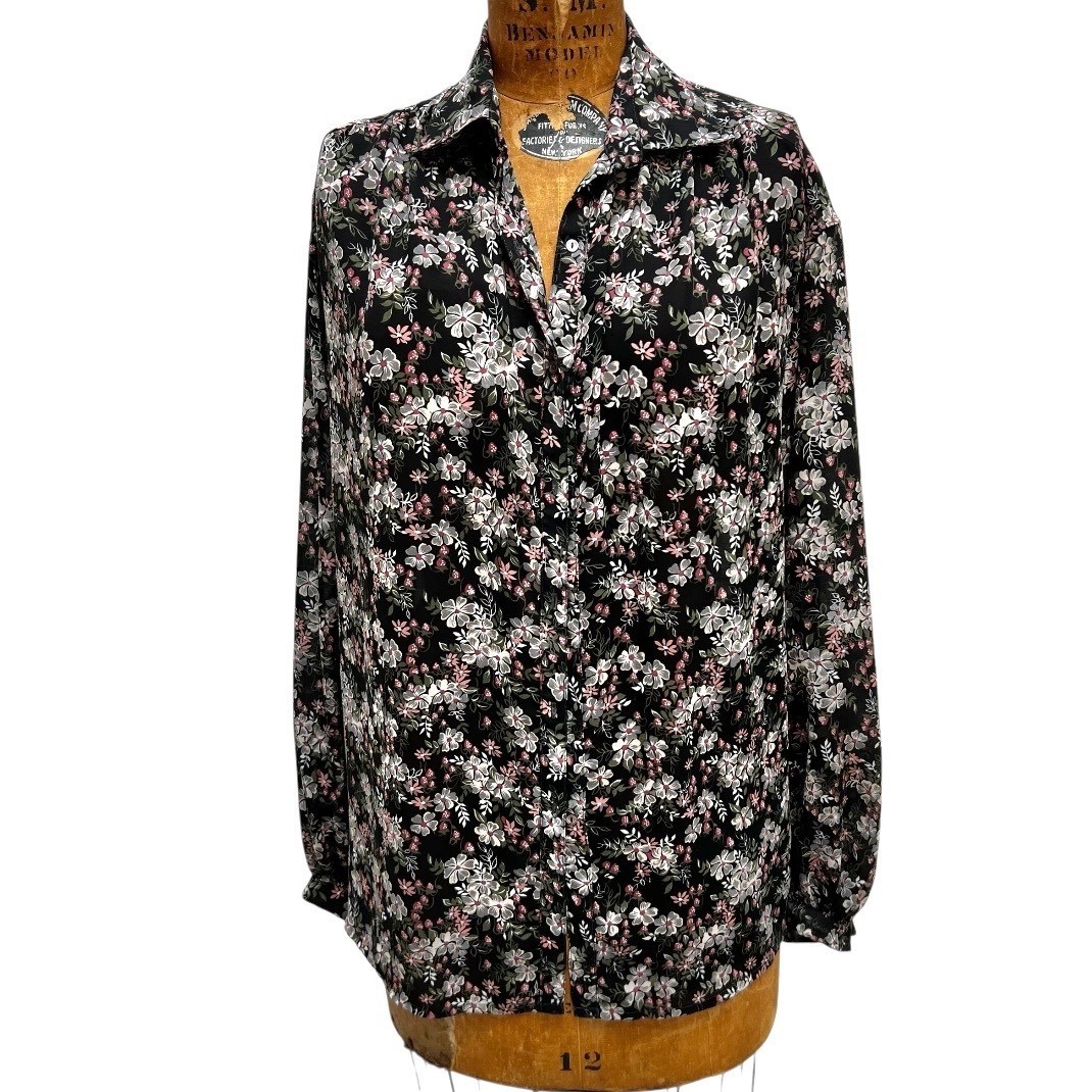 VTG 70s Givenchy for Chesa Floral Blouse 10 Office Siren Dark Fairy French Girl