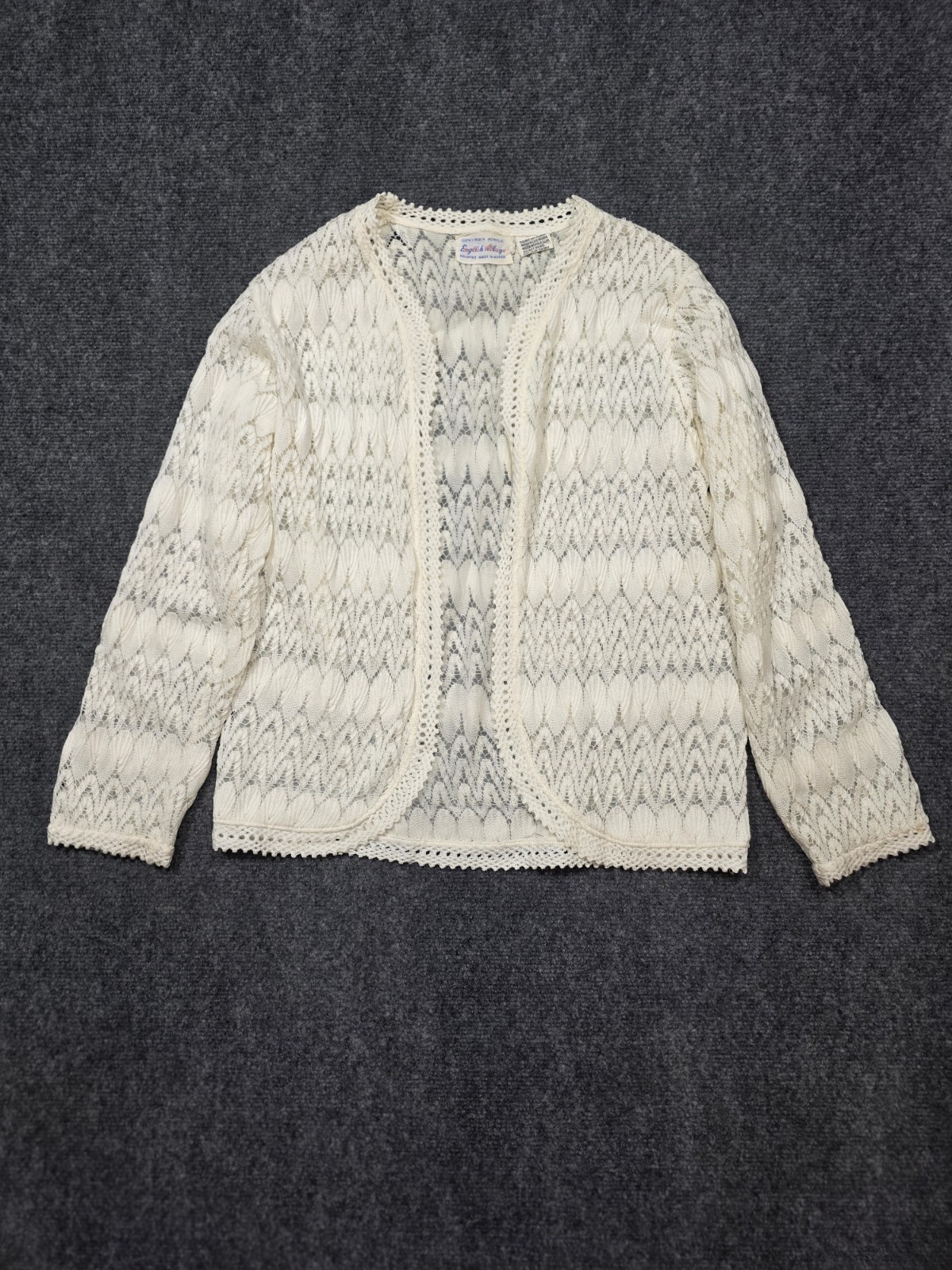 Vintage Crochet Lace Open Cardigan Mesh Sweater Top Shrug Cottagecore Womens