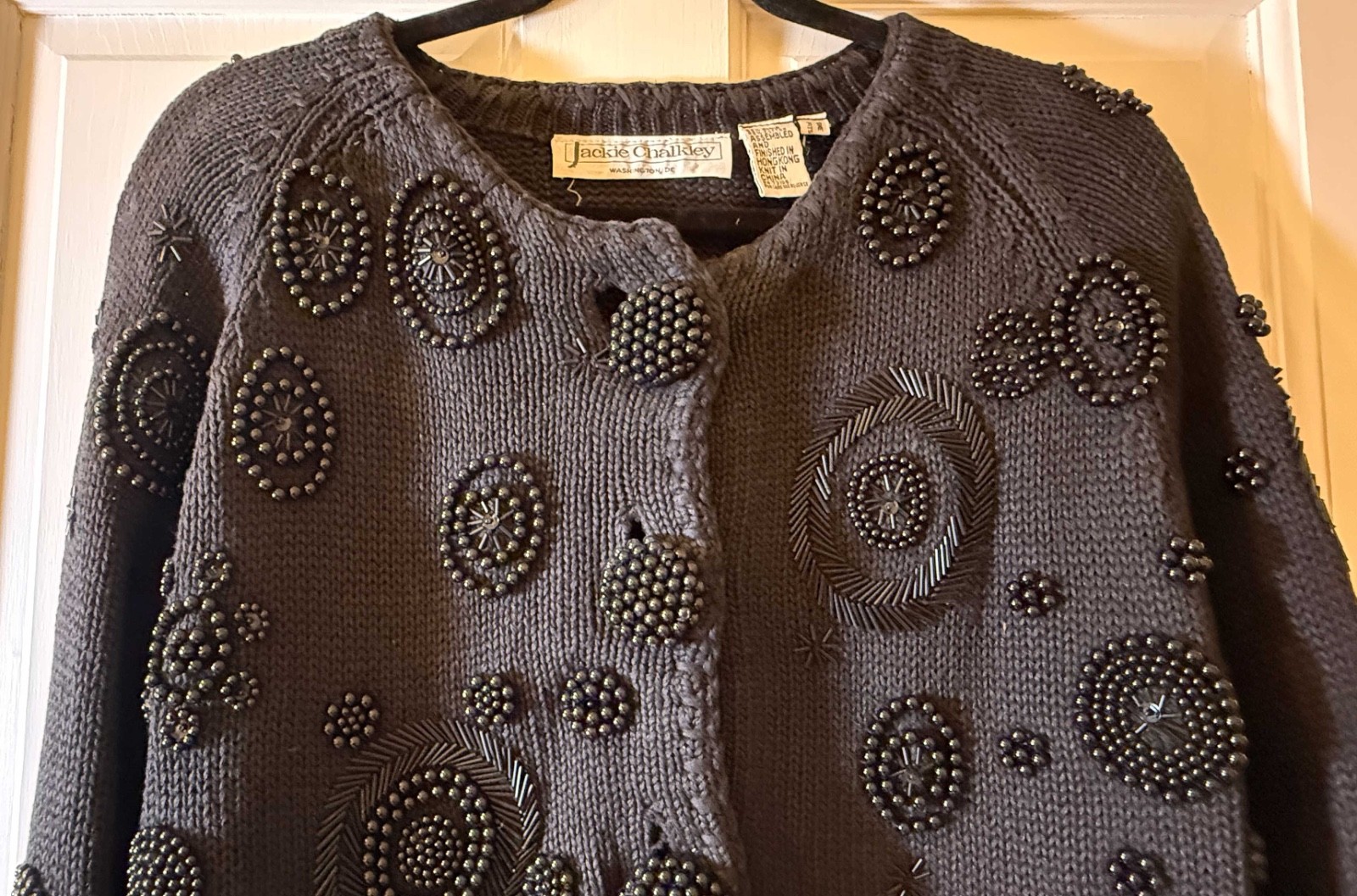 Vintage 1980s Jackie Chalkley, DC Black Knit Beaded Evening Jacket B022