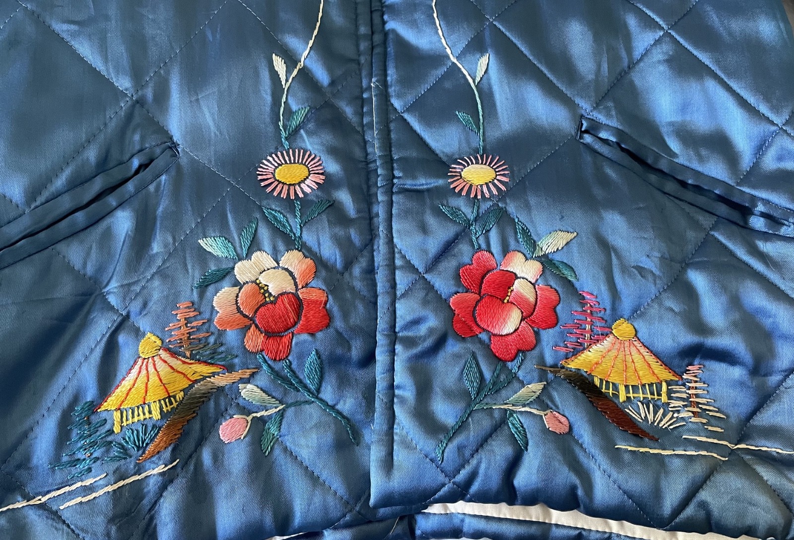 Vintage 1950s Japanese Quilted Tassel Jacket Blue