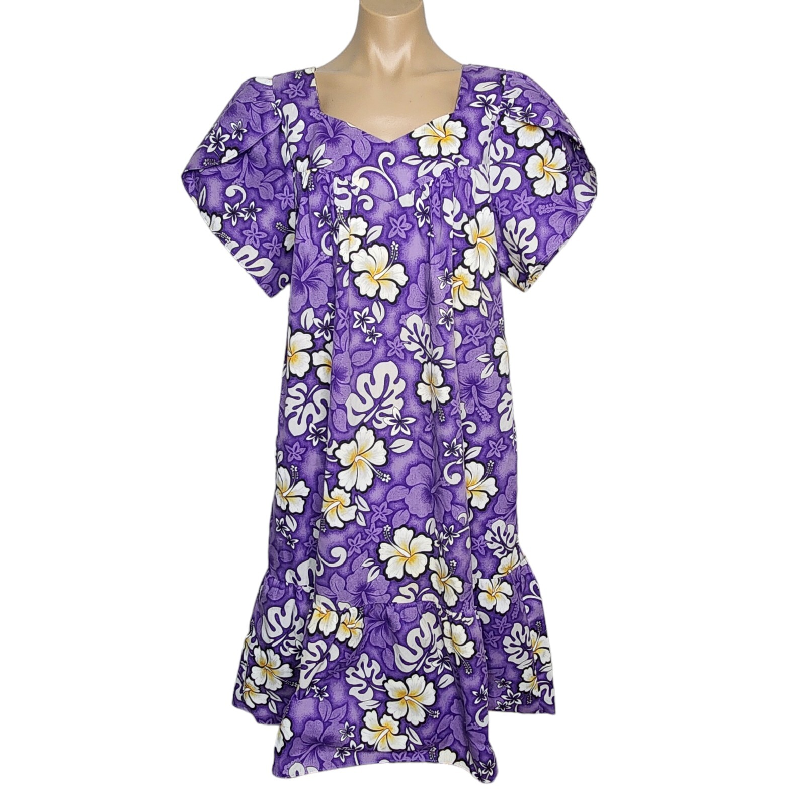 Vintage 80’s Jade Fashions Of Hawaii Dress Flower Purple MuMu Hibiscus Vacation