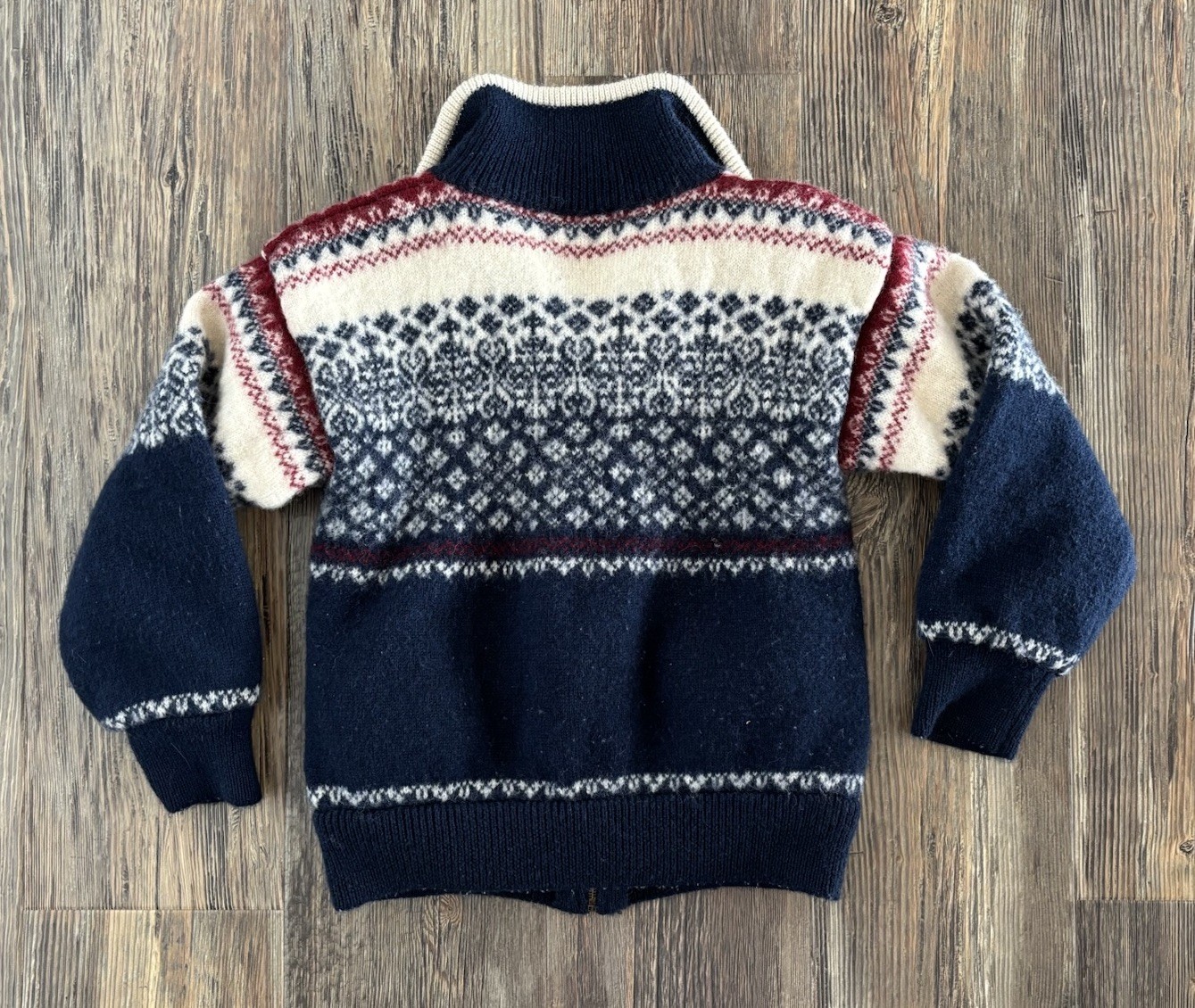 Vtg Windfjord Classic Bergen Norway Pure Wool Sweater S Full Zip Blue Red White