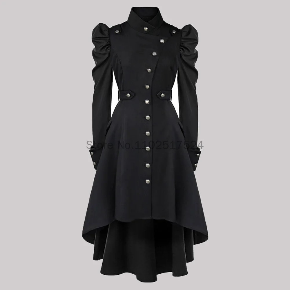 Gothic British Style Coat ForWomen Medieval Steampunk SolidColor Irregular Stand