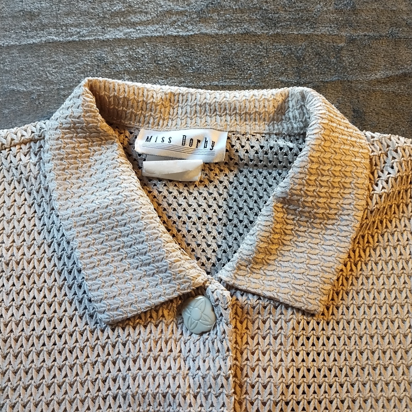 Vintage Miss Dorby Tan Crochet Women’s 10 Granny Boho Layering Coastal Textured