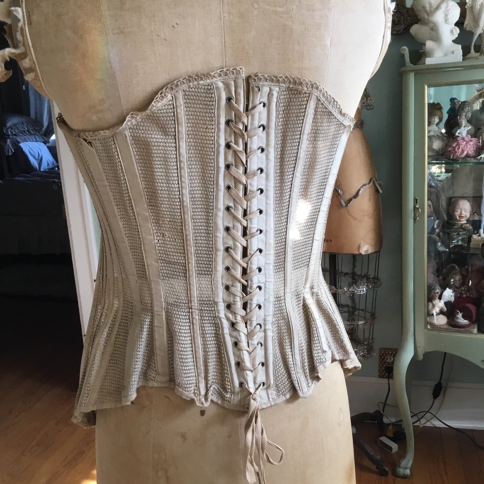 Antique Victorian Summer Mesh Corset Ecru Lace Up Back Imperfectly Perfect!!!