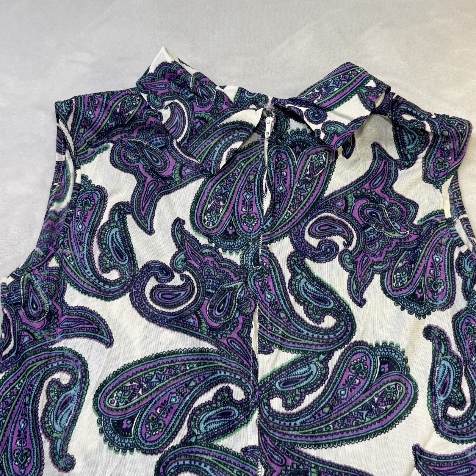 Vintage 70s Rhoda Lee Paisley Mod Disco Shift Dress Petite 14P Retro Groovy