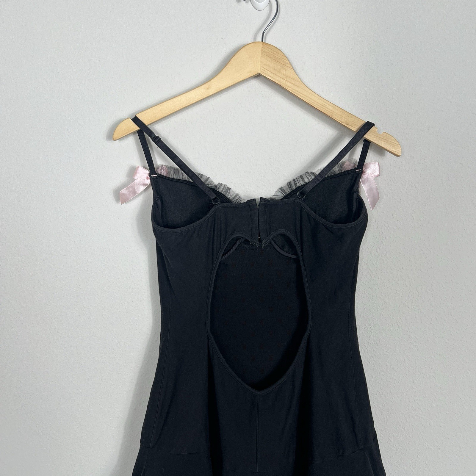 VINTAGE 90s JUST SHIRLEY Black Lingerie Corset Dress Pink Bows Tulle Large