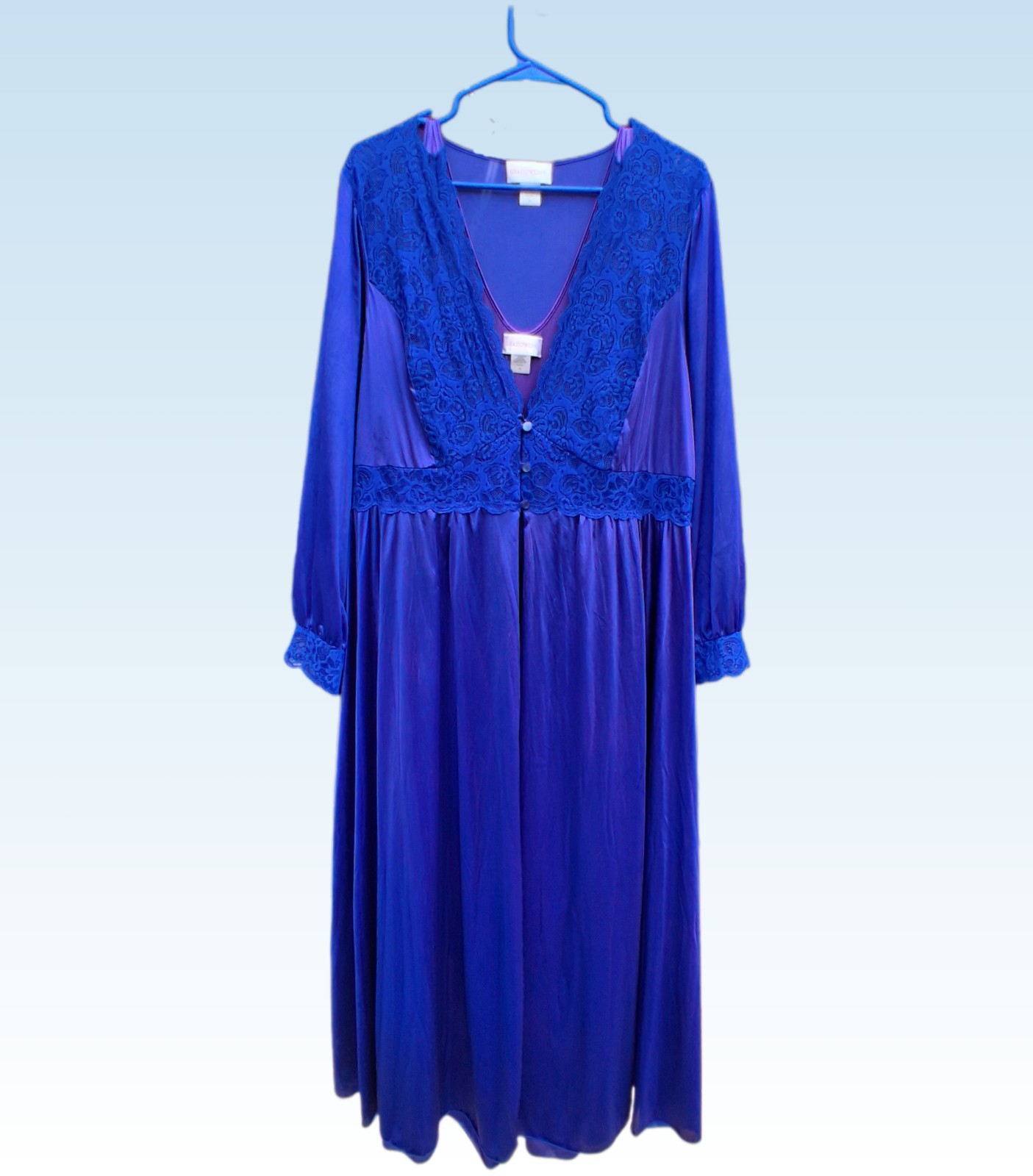 Stunning Vintage Shadowline 2-Piece Peignoir Set in rich Cobalt Royal Blue!