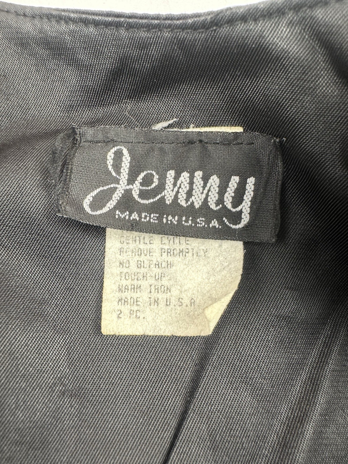Vintage Jenny Sz 14 Black Ivory Satin Sleeve Vest Lace Rose Applique USA Made