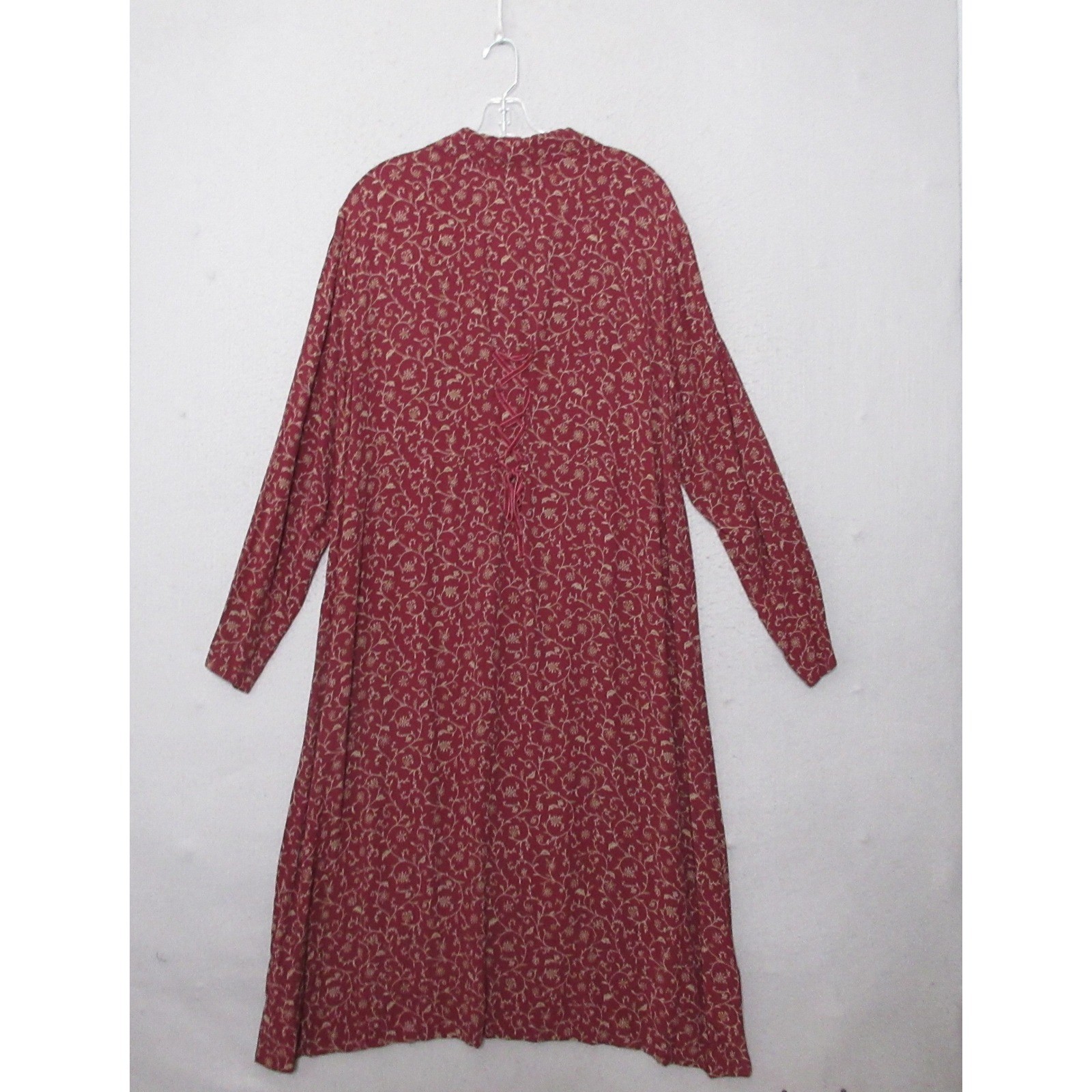 Vintage J Jill Dress XL Red Floral Velvet Lace Up Back Cottage Core Prairie 90s
