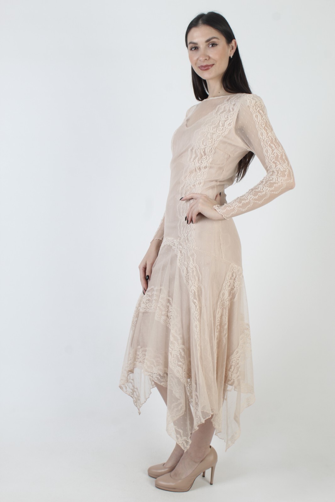 Vintage Susan Lanes Country Elegance Dress Victorian High Low Asymmetrical Gown