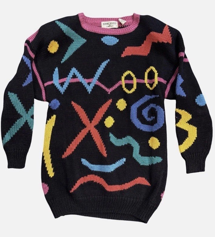 Vintage 80s Bonnie Boerer Oversized Abstract Graphic Sweater Geometric Size M