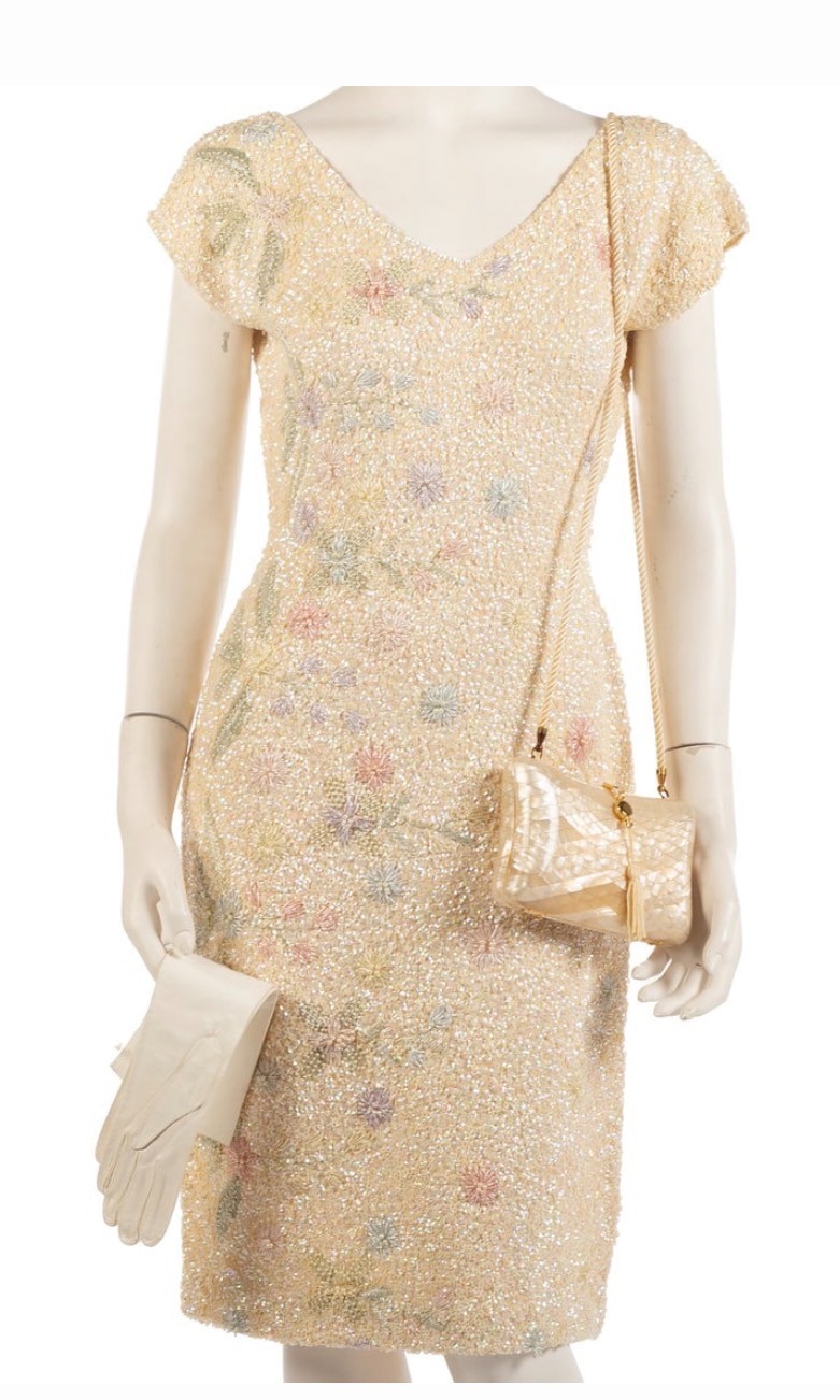 Premium Vintage Fran La Bianca 1950’s Pastel Beaded & Sequined Evening Dress