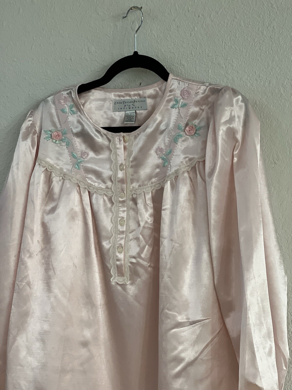 Vintage Erika Taylor Petites Intimates M Granny Core Pink Satin Nightgown