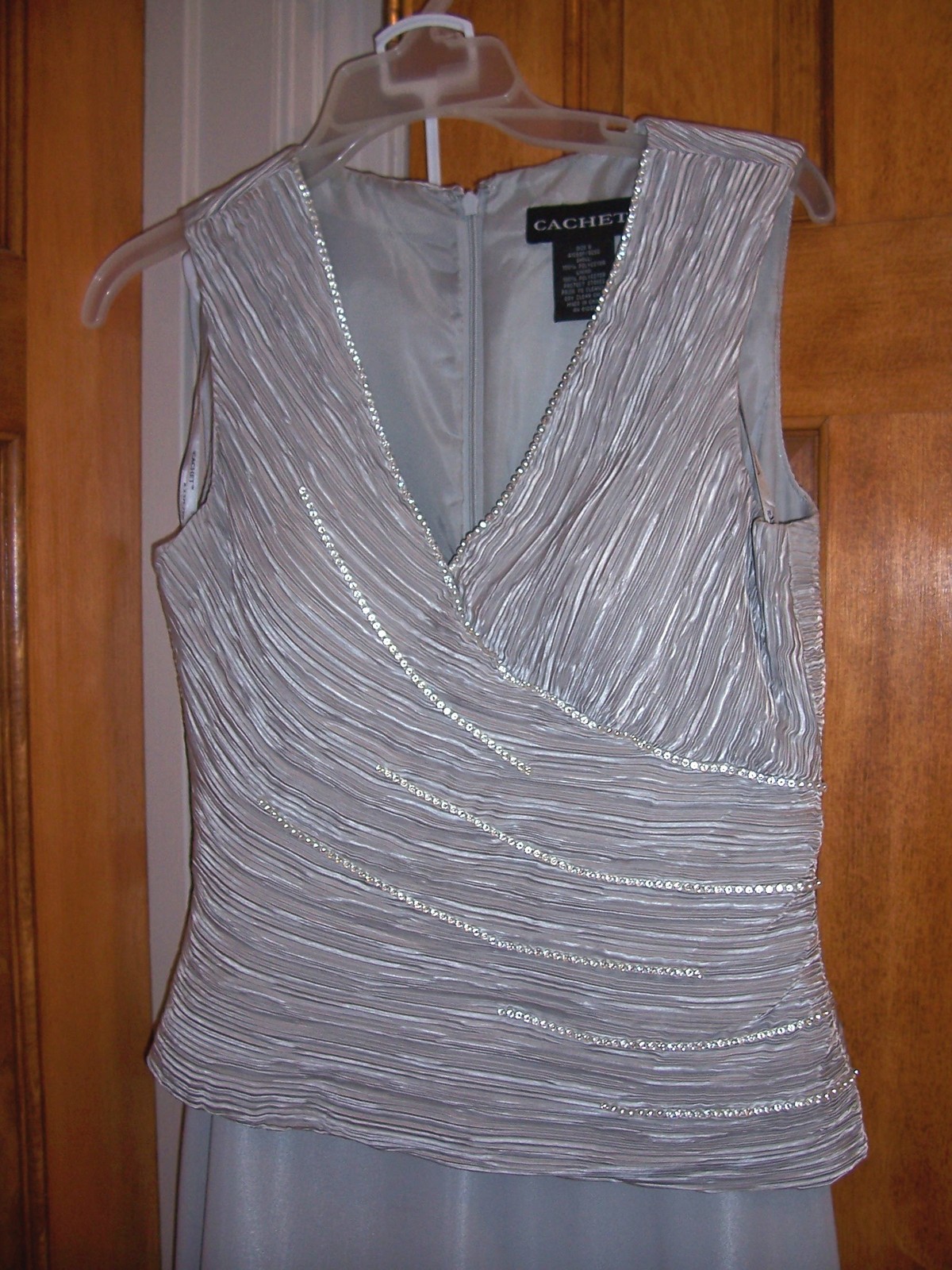 CACHET GRAY SILVER GOWN EVENING DRESS MOTHER OF BRIDE FAUX 2 PIECE SHAWL SIZE 6