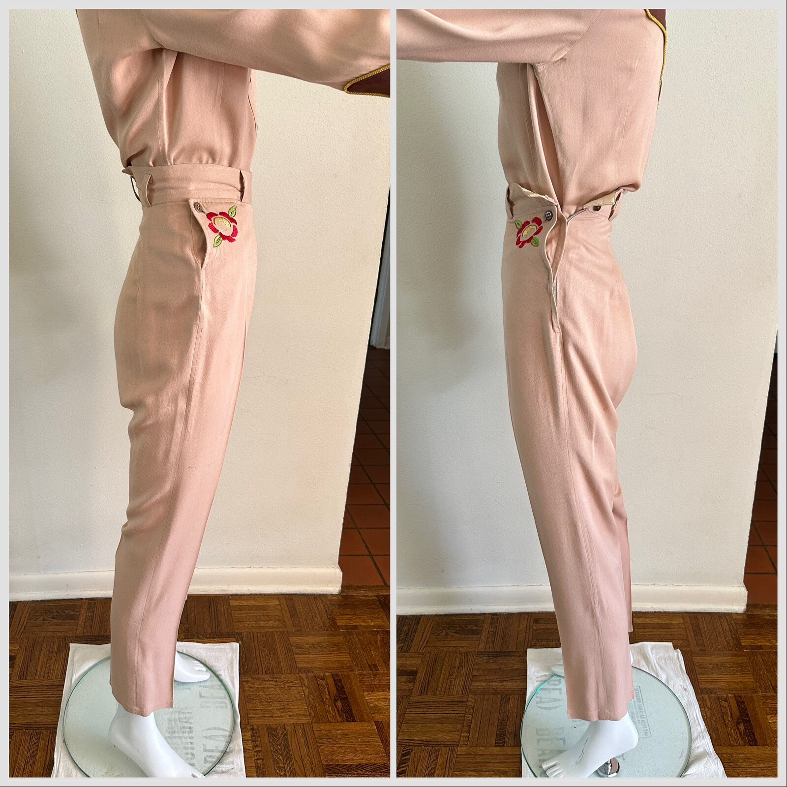 1940s Western Gabardine Cowgirl Suit Embroidered Pearl Snap Shirt & Pant Set XS
