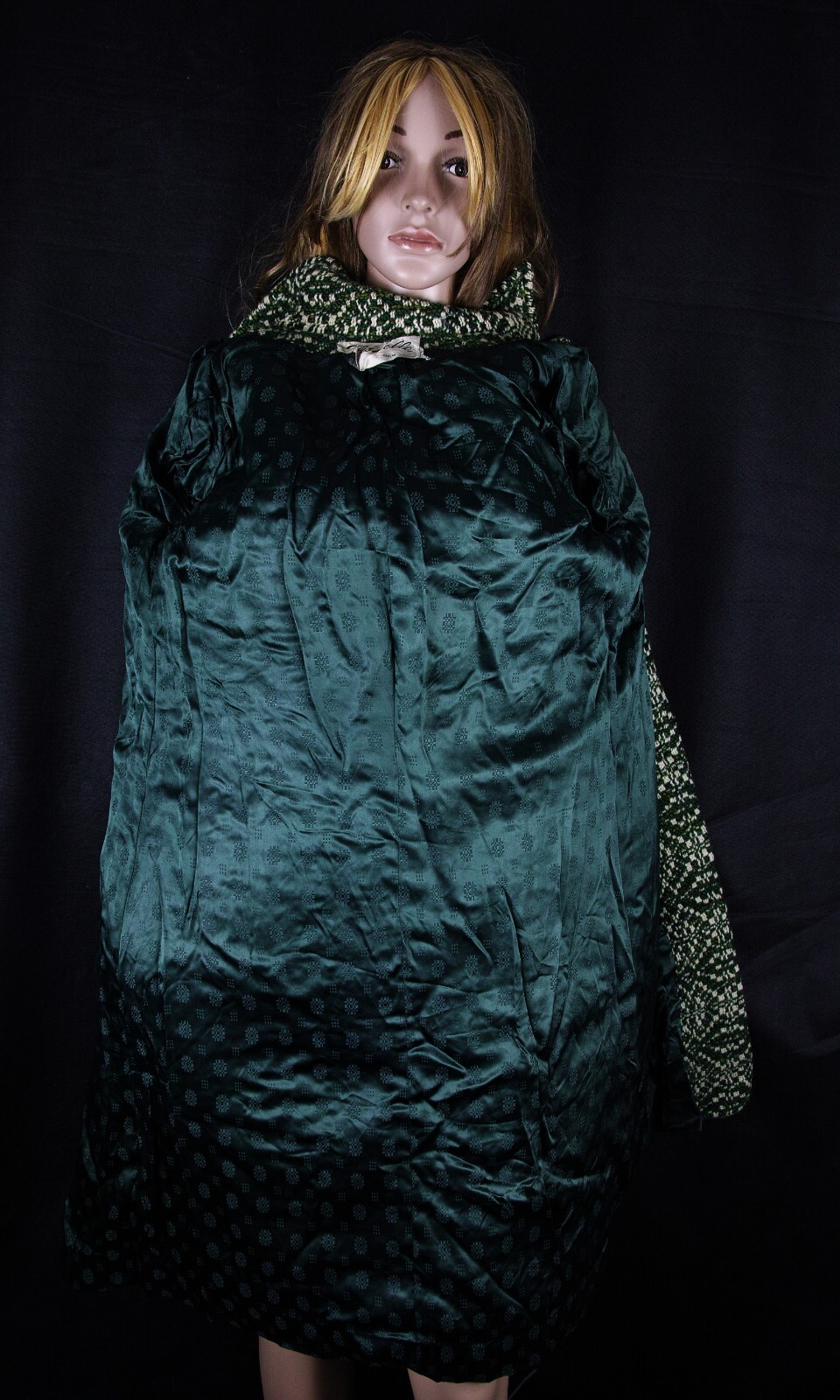 Vtg. Wool Coat Dress Coat Fishelle Green Look Feel Angora Cashmere Silk Sz S