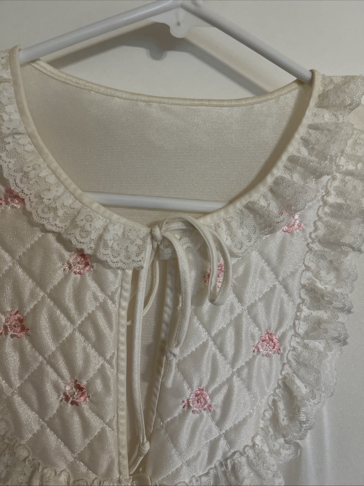 ELEGANT! JC PENNEY VINTAGE IVORY CALF LENGTH SOFT NYLON ROBE PEIGNOIR SZ 12-14 M