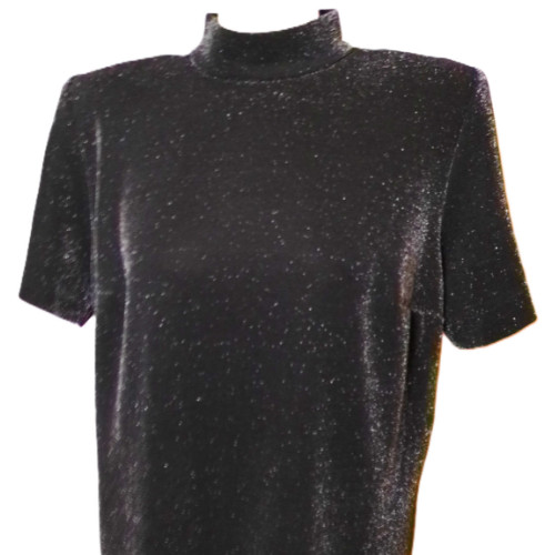 Mock Turtleneck Black Large metallic knit top short sleeve dressy classy