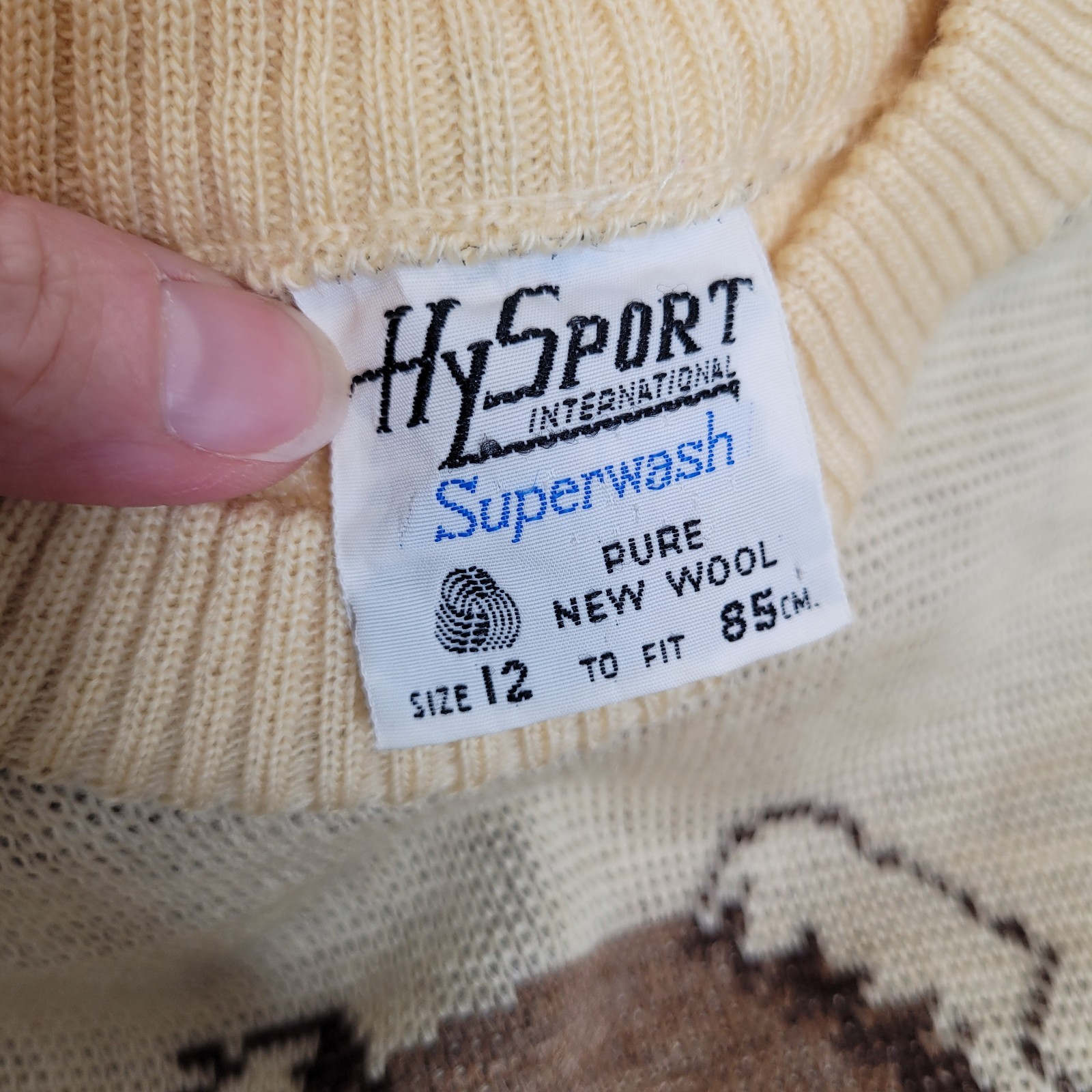 Vtg 60s 70s Hysport 100% Wool Koala Sweater XS 85cm Ivory Australia
