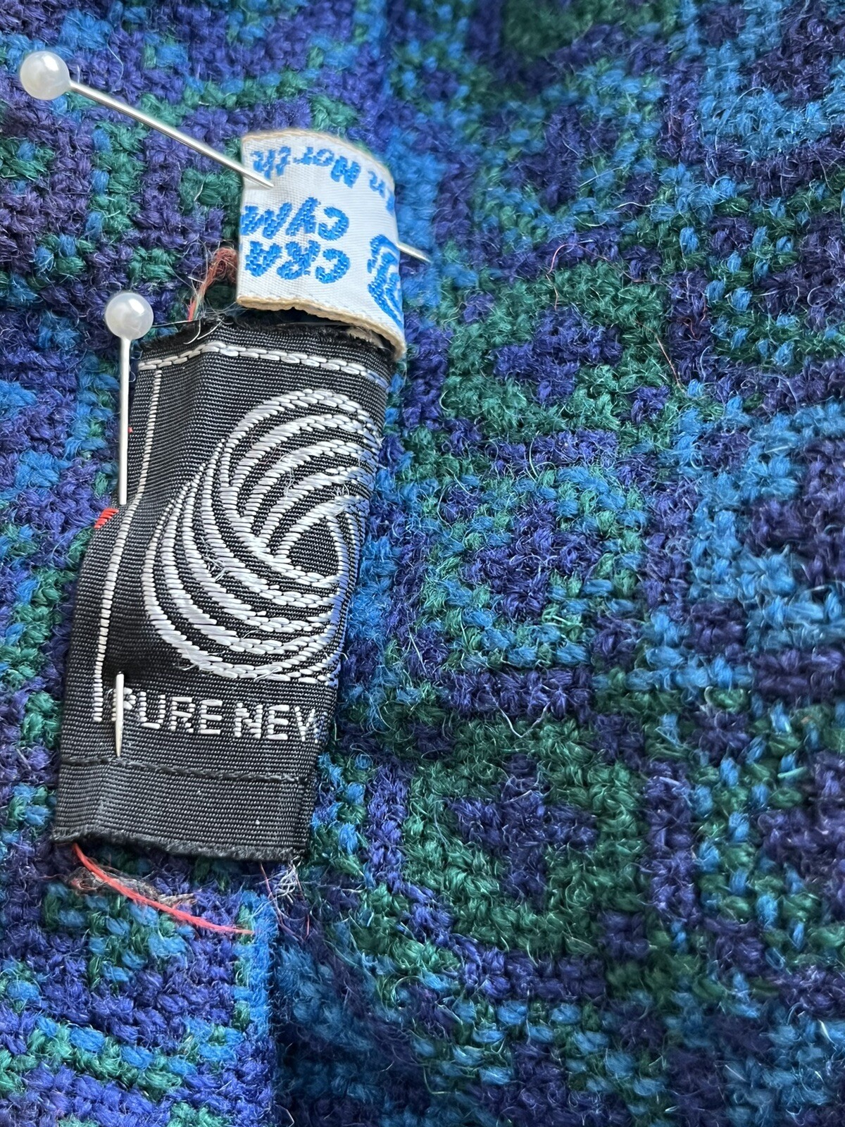 Welsh Woolens Cape Zippered Vest Blue/Green Jacquard Retro Vintage 1970’s Mod