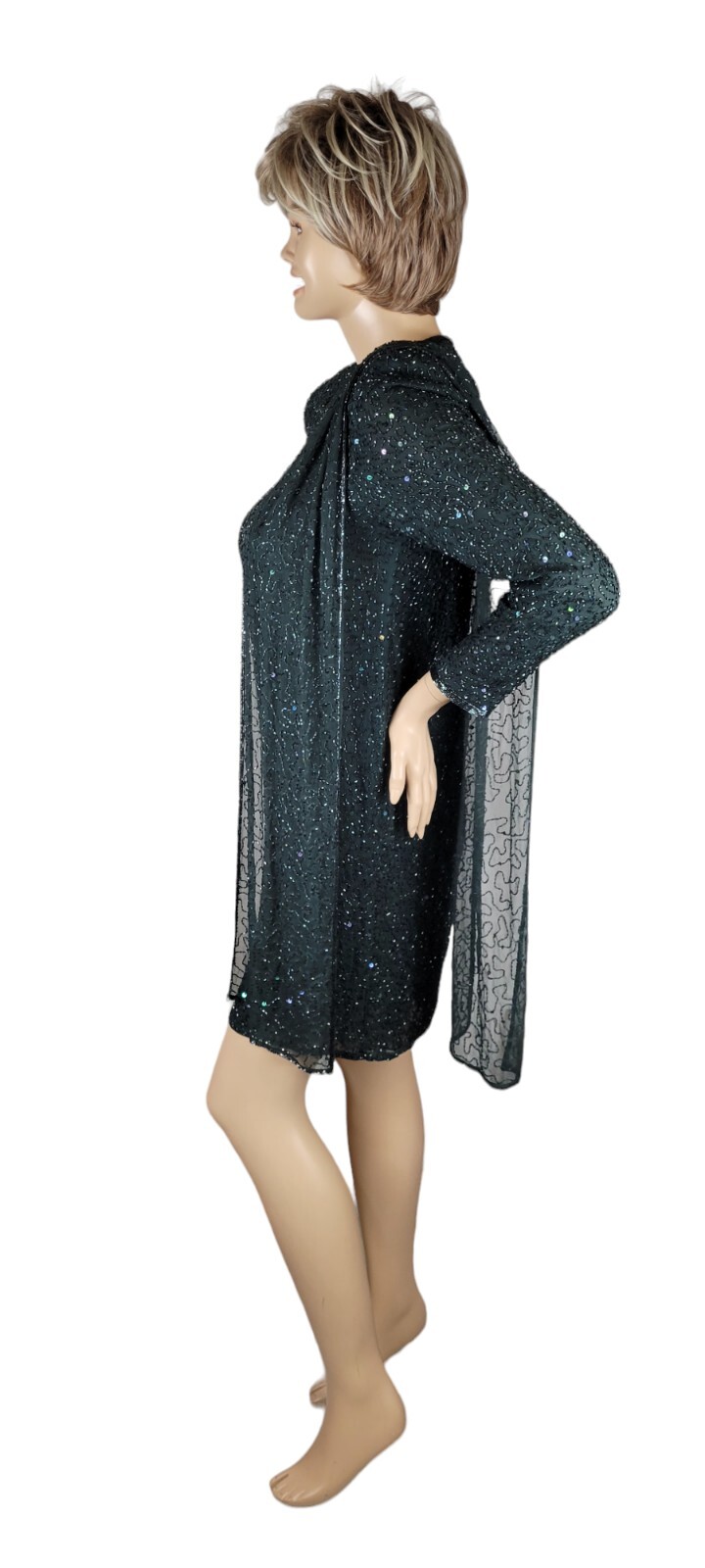 Vintage Judith Ann Creations Hunter Green Beaded Sequin Cocktail Evening Dress L