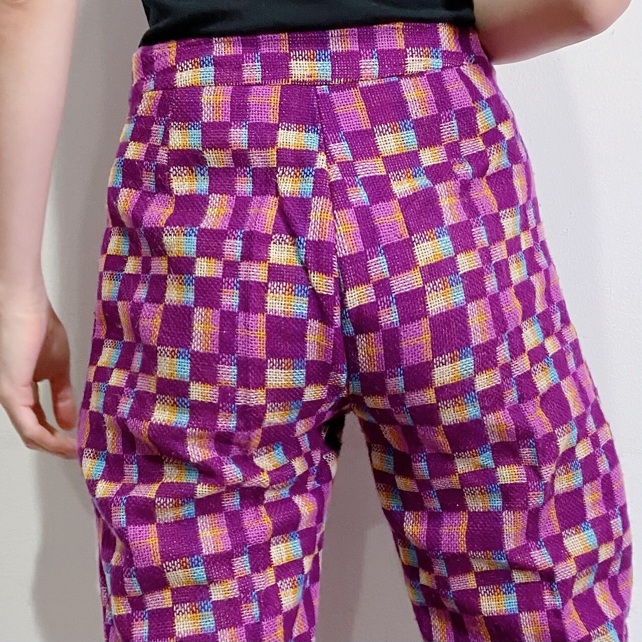 Vtg 60s-70s Raisa Ladies Multi Color Woven Acrylic Plaid Hip Hugger Pants VTG 16