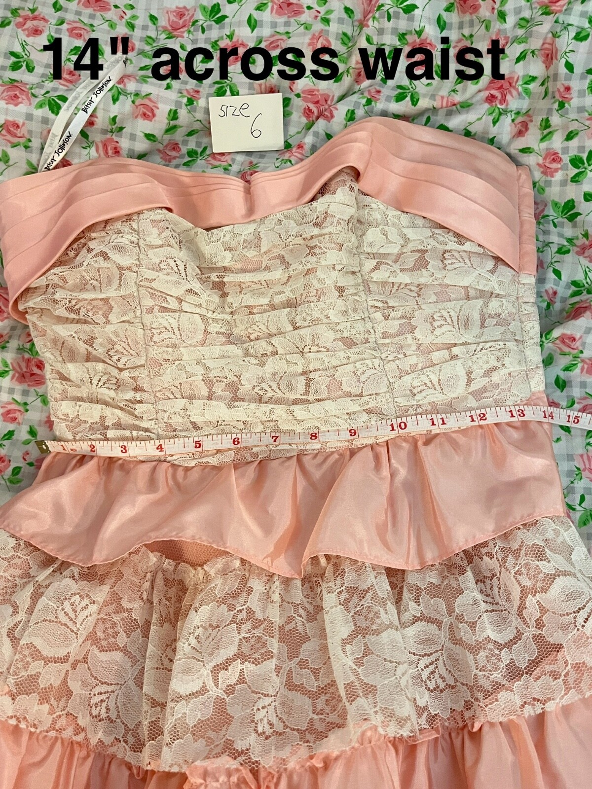 Betsey Johnson Evening Size 6 Vintage Silk Corset Laced Dress Ruffles Tulle Pink