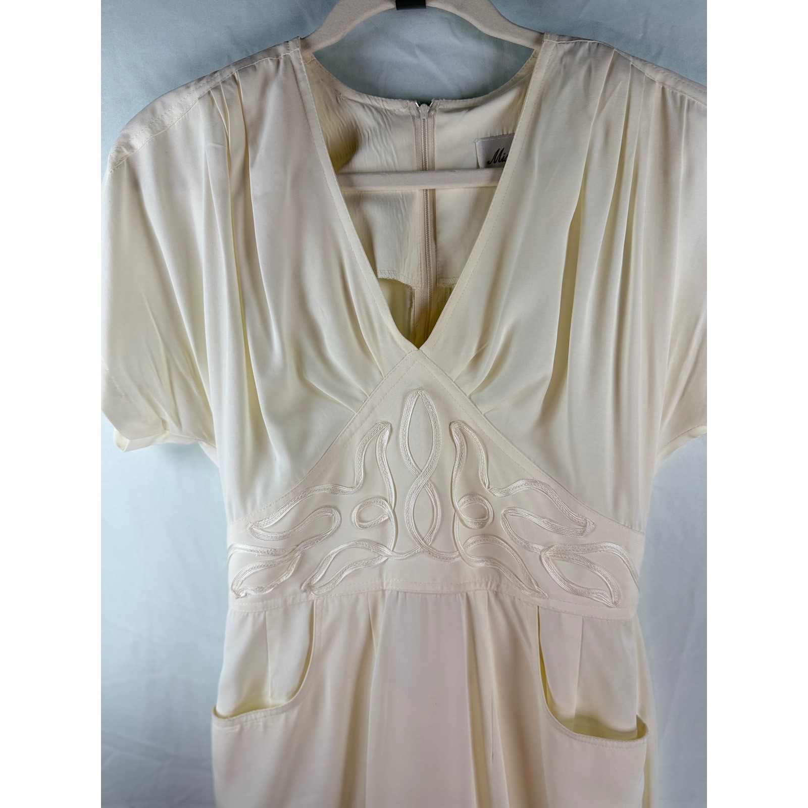 Miss Ashlee California Vintage Cream Soutache Embroidered Midi Dress Size 8