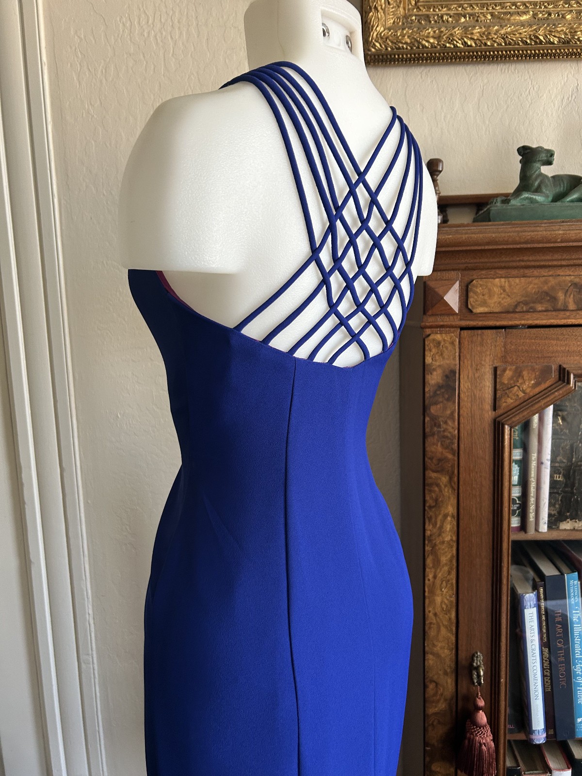 Vintage 1990s CDC Petite Blue Button Up Strappy Midi Wiggle Dress Sweetheart 6P