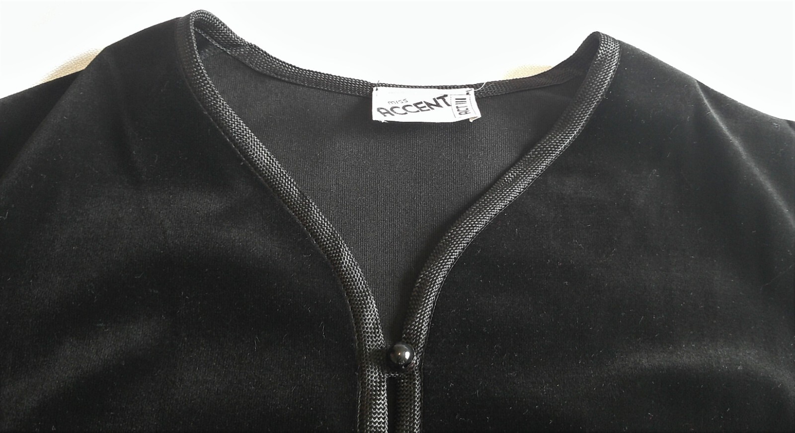 Vintage Miss Accents Act III Black Boho Three Button Velvet Vest Bound Trim 2X