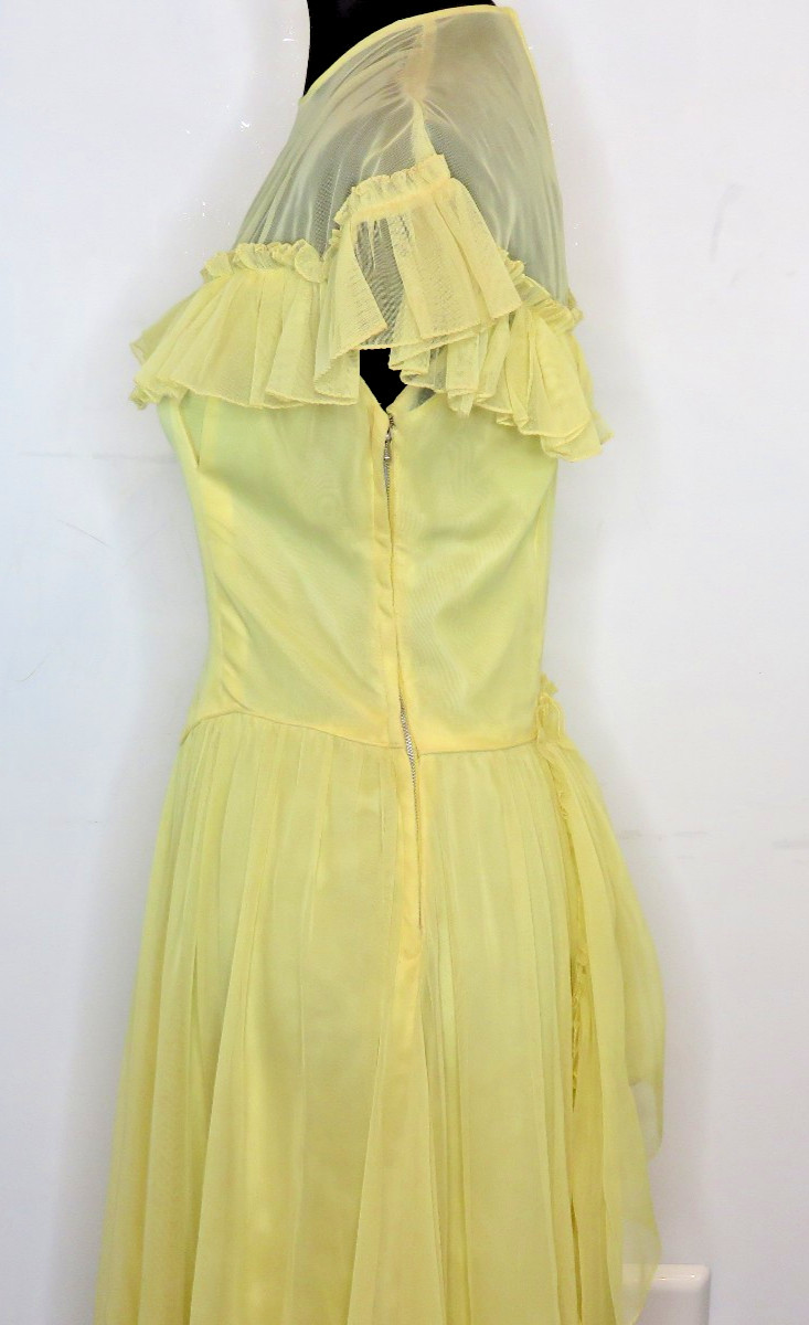 VINTAGE 1950’s FRED PERLBERG Dance Originals Yellow Dress S M Formal Gown EUC