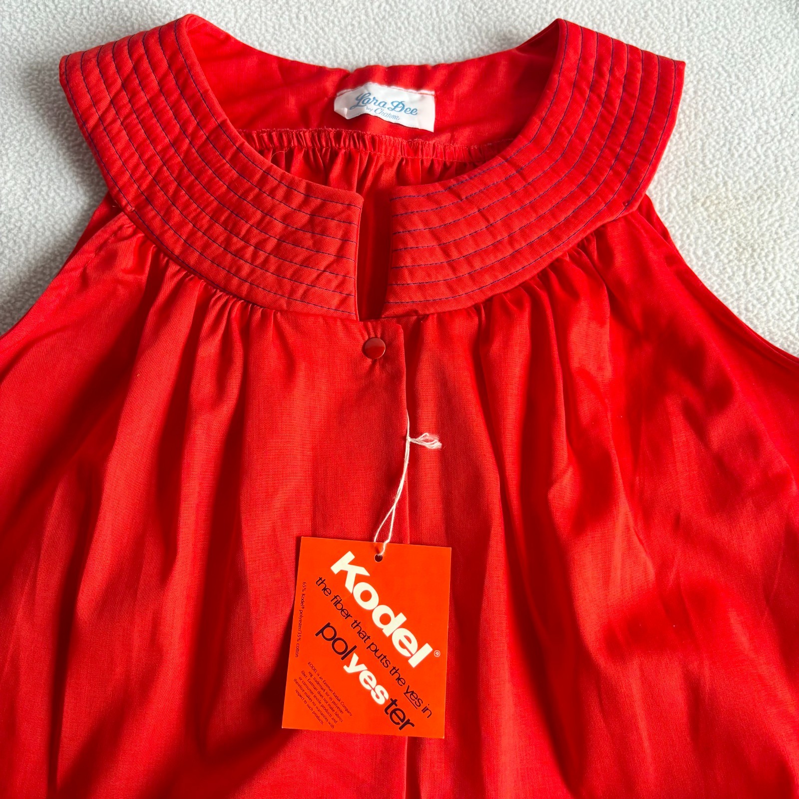 Vintage 1960s Springmaid Red Housecoat Dress Embroidered Pockets NOS NWT