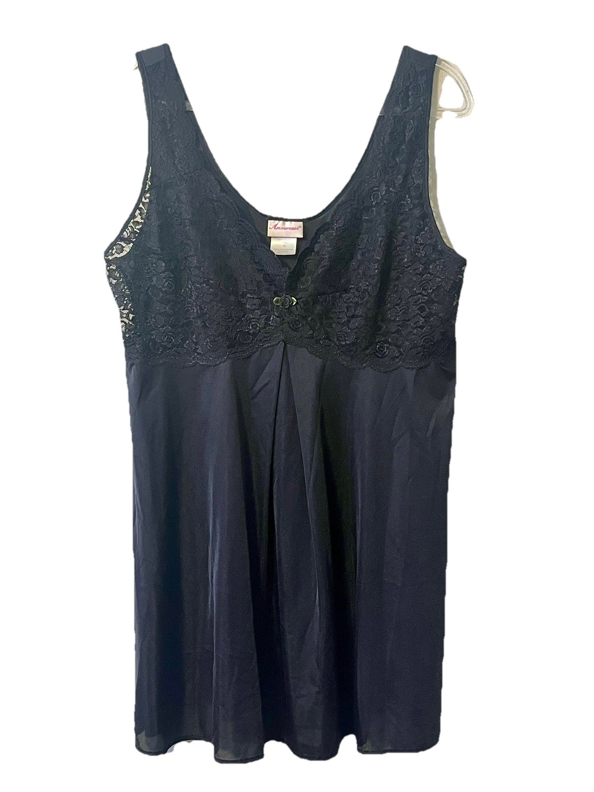 Vintage Lingerie Black Chemise with Black Lace Bodice Romantic Feminine Size 1X