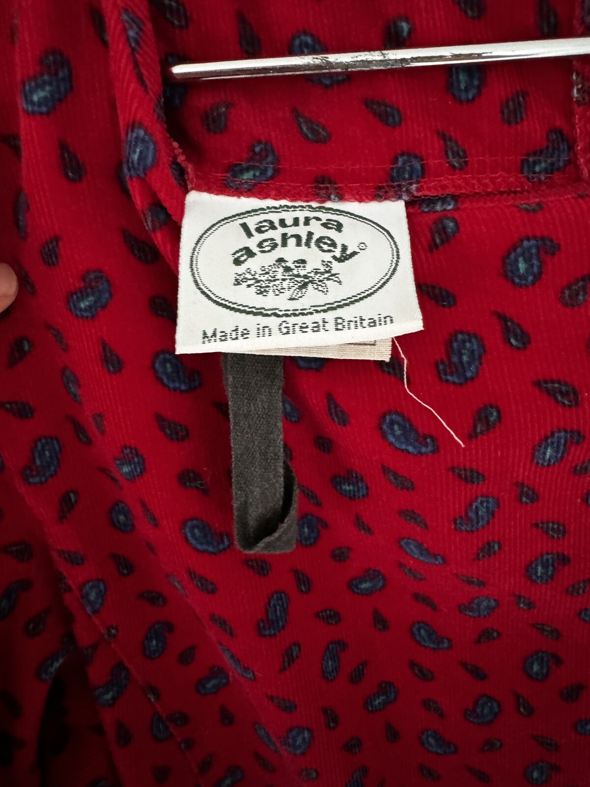 Vintage LAURA ASHLEY Red Paisley Corduroy Dress Square Collar UK 10 US 8