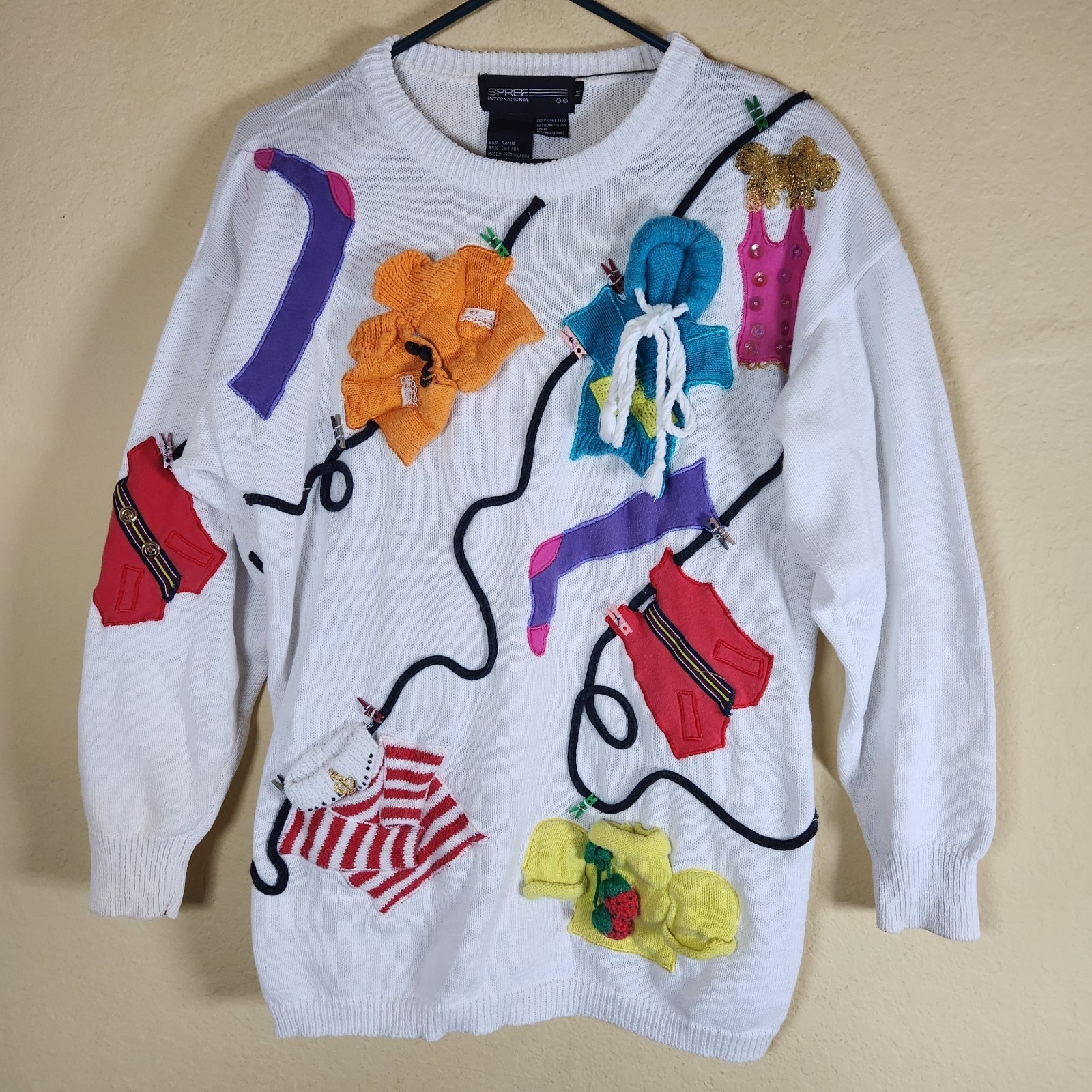 Spree International Vintage 1990 Laundry Line 3D Applique White Knit Sweater M