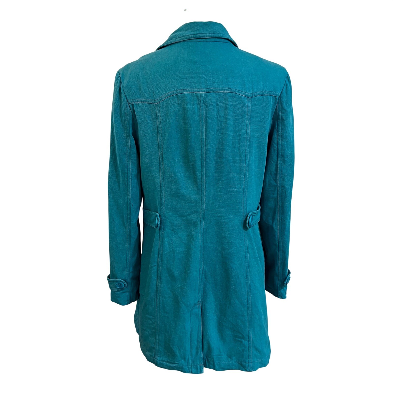 Vintage Tracy Porter Teal Cotton Canvas Floral Embroidered Boho Trench Coat L