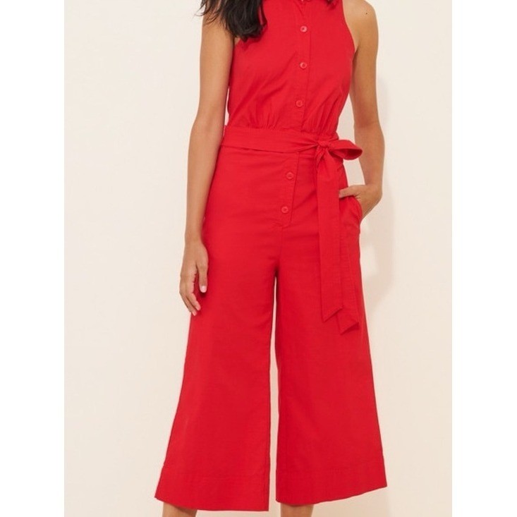 Maeve Bright Red Sleeveless Button-Front Cropped Jumpsuit Size 8 Petite