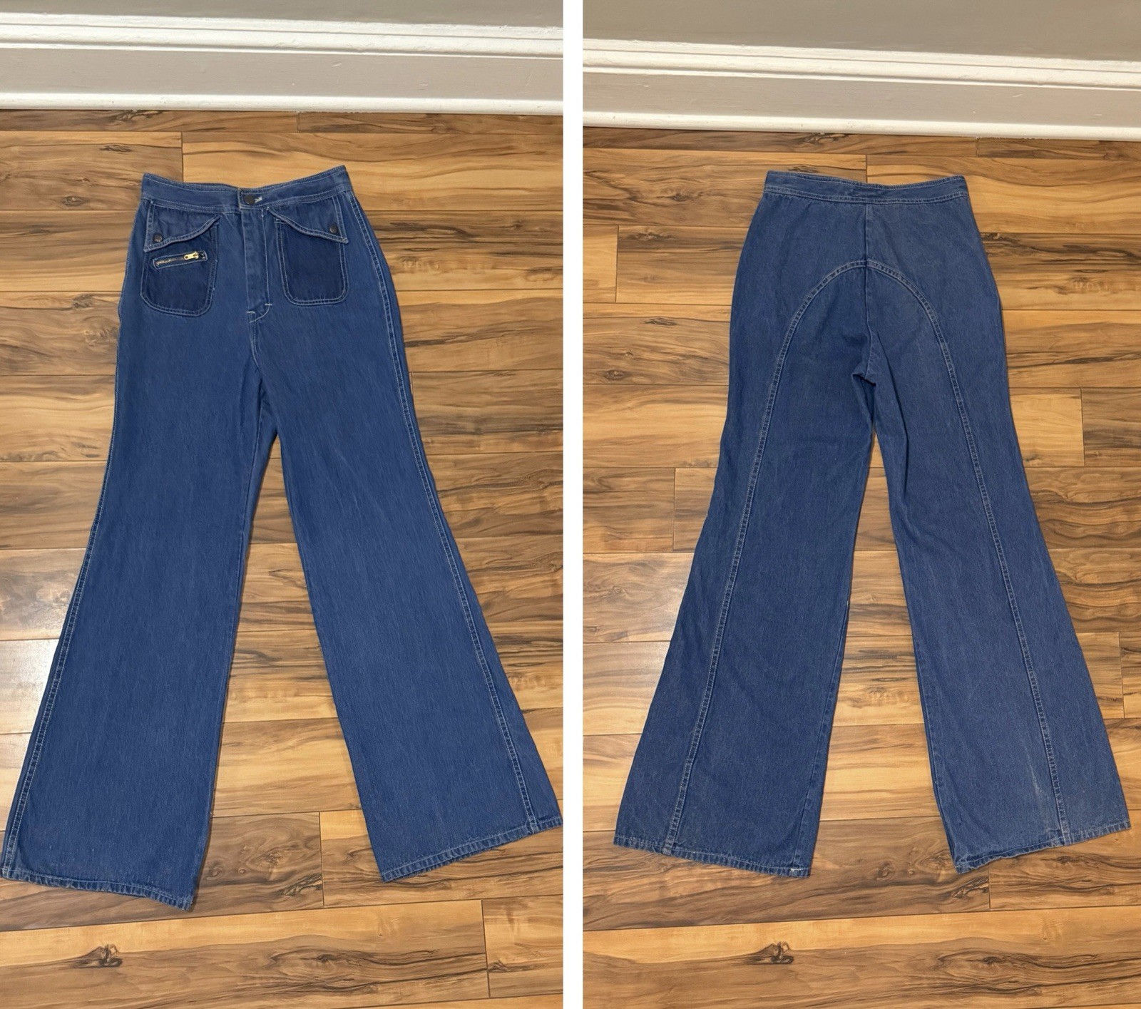 Vintage 70s Wide Leg Flare Jeans High Rise Spiegel 26.5×31