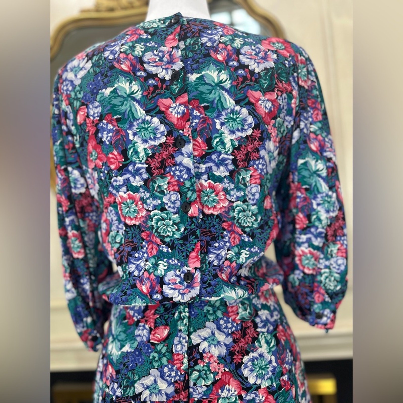 Vintage Karin Stevens Petites Floral Pleated Midi Dress Size 8 | Made in USA
