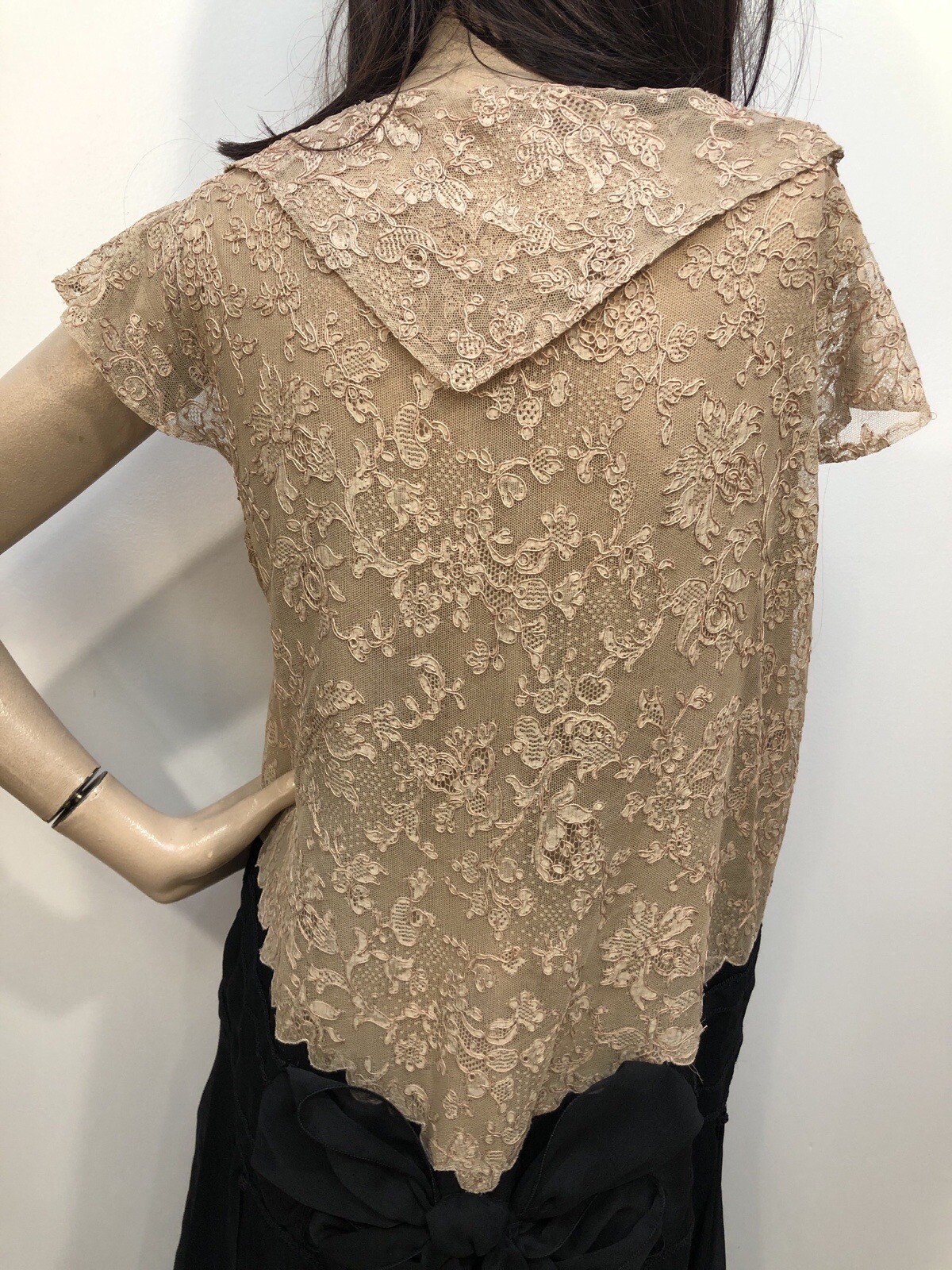 VTG Antique 1920s SILK CHIFFON FLAPPER DRESS w/TAMBOUR LACE BODICE & Rosettes